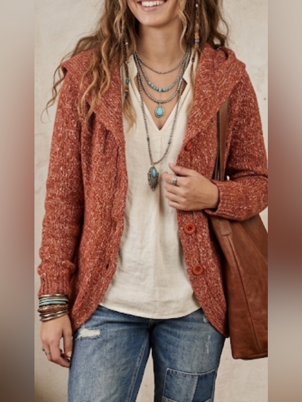 Anthropologie Sleeping on Snow Rust Vintage 90s Shawl Cardigan Size S